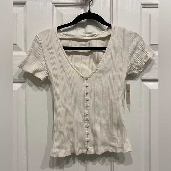 New! Women’s Anthropologie Mika Rib Knit Top Cream size medium - Picture 3 of 8